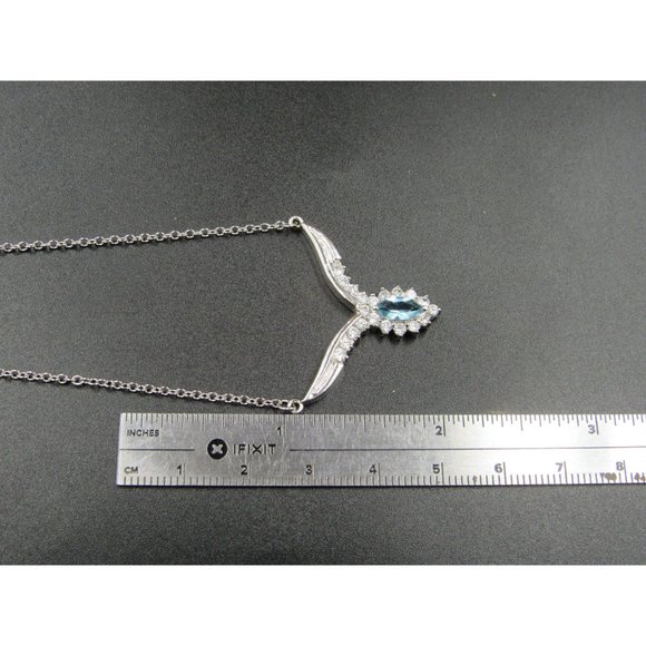 18" Sterling Silver Blue Marquise CZ With Clear Accents Necklace Vintage Minimal - Picture 5 of 6
